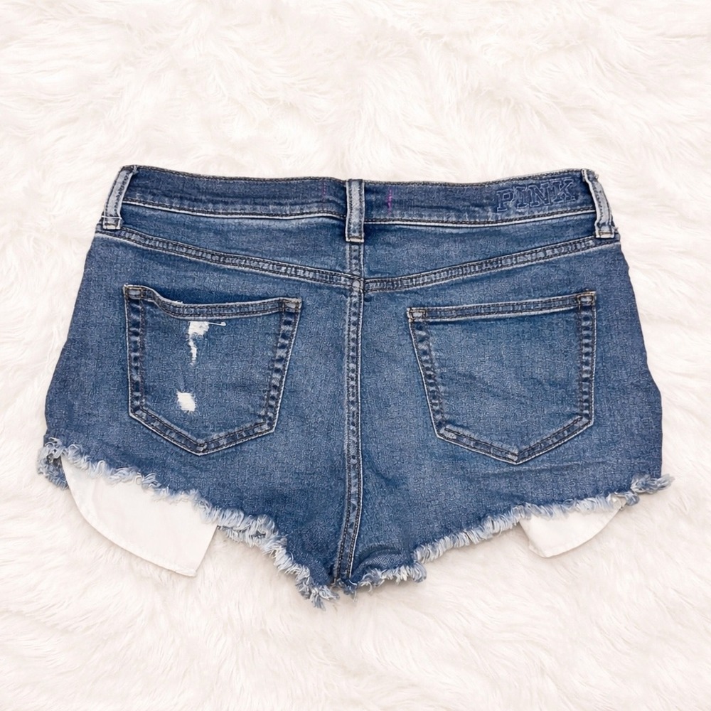 PINK Victoria's Secret Distressed Denim Shorts Size 10 Fits Women's 6 Y2K - Picture 2 of 3